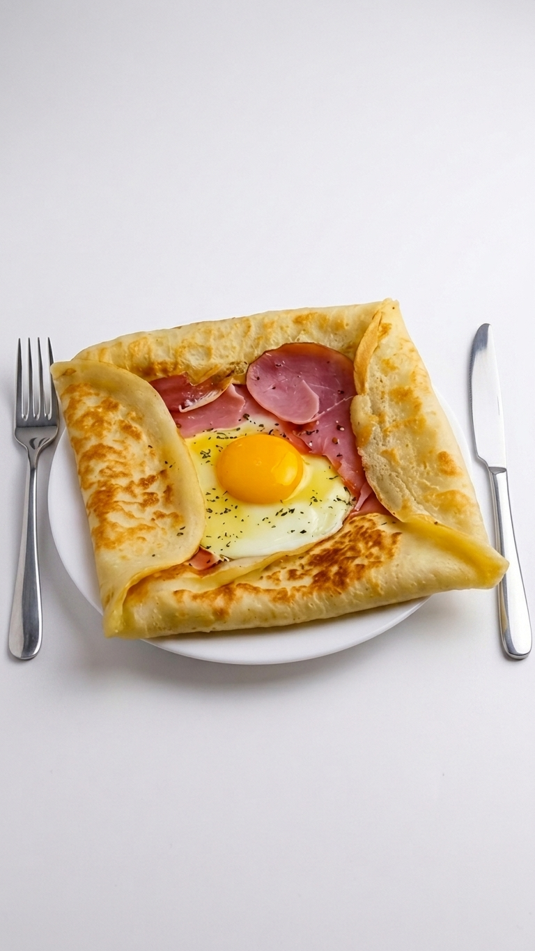 Crepe de jamón, queso, tomate y huevo